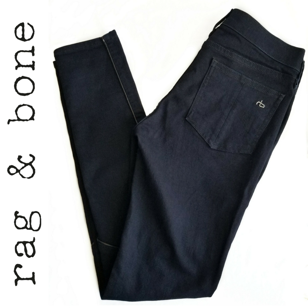 RAG & BONE Black skinny jeans leather trim GUC